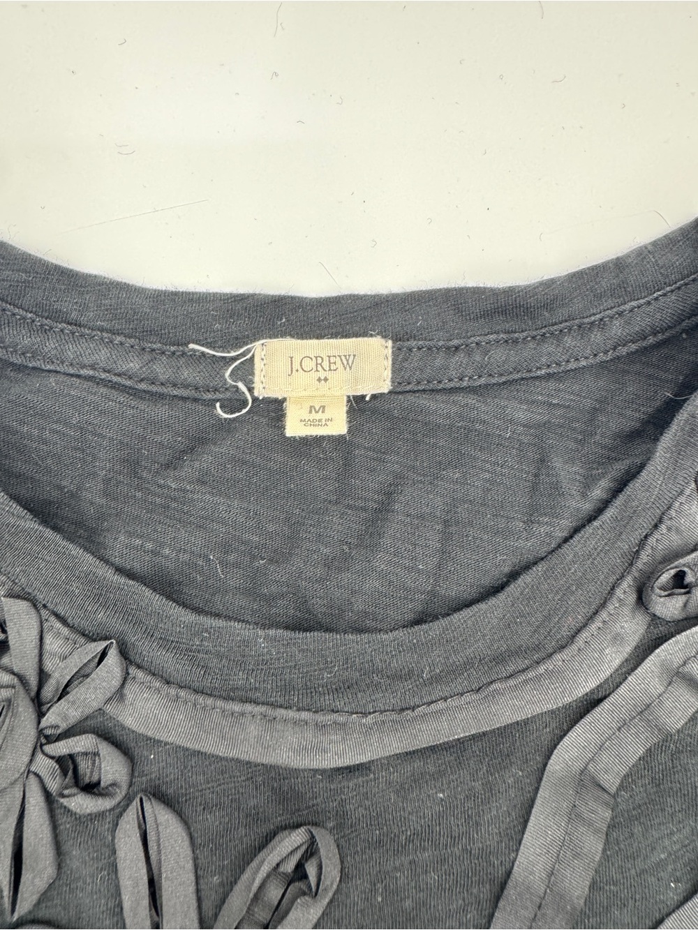 J. Crew Black Short Sleeve Tee with Floral Ribbon Appliqués - Picture 7 of 7